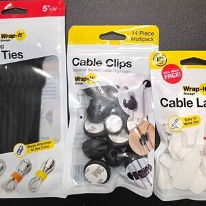 Wrap-It Storage Cable Ties, Labels & Clips - 3 packs - NEW & sealed